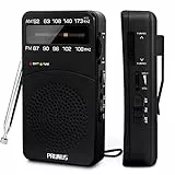 PRUNUS J-166 AM FM UKW Radio Batteriebetrieben, Transistorradio Weltempfänger Radio mit großartiger Empfang, Mittelwellenradio mit Signalanzeige, Rückclip & lautem Lautsprecher zum Reisen, Camping.