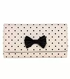 Schompi Retro Damen XXL Geldbörse mit Polka Dots Muster und Schleife, Kunstleder Portemonnaie mit Punkten, Farbe:Beige