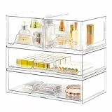 Stebopum 4 Pack Stapelbare Schubladenbox Kosmetik Organizer Schublade Acryl Transparent Schminktisch Organizer für Schublade Badezimmer Aufbewahrung und Organisation(4Pack combination)