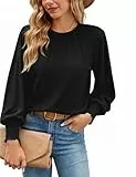 Gyabnw Damen Pullover Langarm aus Baumwolle Basic für Herbst mit Rundhals Schwarz,S