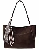 Gluckstar Damen Shopper Tasche Groß, PU Leder, Große Schultertasche, Elegante Handtasche Mit Reißverschluss, Abnehmbarem Seidenschal, Tote Bag Für Alltag, Arbeit, Shopping, Reisen (Kaffeebraun)