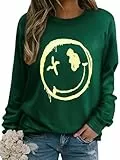 WIEIYM Damen Sweatshirt Langarmshirt Drucken Rundhals Pullover Herbst Winter Bluse Tops Weihnacht Pullover Casual Christmas Sweat Oberteile,Dunkelgrün,L