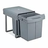 Relaxdays Einbaumülleimer 3-fach, ausziehbar, Küchenmülleimer für Unterschrank, 20 l & 2x 10 l, 41,3x34x51,8 cm, grau