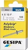 GESIPA Blindniete PolyGrip 100 Stück (Alu/Stahl 4x10, Nietschaft-ø 4mm, Scherkraft 1060 N, Zugkraft 1680 N, Flachrundkopf) 1433848