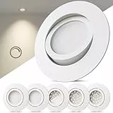 Scandinavian home 6er Set LED Einbaustrahler 230V Dimmbar - LED Spots 230V Warmweiß 3000K, 470 lm, CRI 90+, 68mm Lochmaß - IP44 Badezimmer Geeignet - Deckenspots Weiß-Matt, Schwenkbar