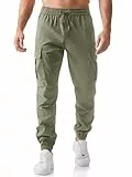 JMIERR Hose Herren Cargo Hose Stretch Jogginghose für Männer Sporthose Casual Freizeithose Elastische Taille mit Kordelzug Sweatpants Herren mit Taschen,hellgrün XL