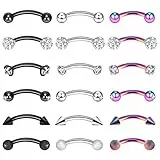 Longbeauty 16G Chirurgenstahl Bananabells Gebogen Barbell Piercing Zirkonia Lippen Augenbrauen Labret Septum Bauch Ring 8MM Stablänge, 18 Pcs