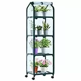 Ohuhu Gewächshaus klein Premium Foliengewächshaus mit Rollen für Indoor, Folien Treibhaus mit 4 Regalen Anzuchthaus Treibhaus Platzsparend Frühbeet für Balkon Garten 41x33x132 cm Transparent