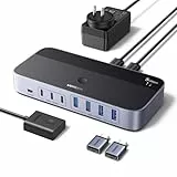 UGREEN 2 In 7 Out USB Switch 2 PC USB 3.0 Switch für Maus und Tastatur mit Fernbedienung, 2xUSB C Adapter und Netzteil, KVM Switch kompatibel mit Mac mini M4/M4 Pro, MacBook Air M4, Windows usw.