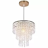 Kleine Gold-Kronleuchter Flush Mount Kronleuchter Deckenleuchten für Mädchen Schlafzimmer Modern Raindrop Crystal Hanging Light Fixture für Flur Esszimmer Kinderzimmer E26