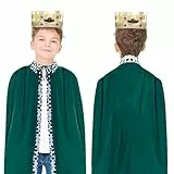 DKINY 2tlg König Umhang Kinder Grün Königsumhang mit Krone Mittelalterliches Prinz König Königin Cosplay Kostüm Königsmantel Samtmantel für Junge Mädchen Karneval Halloween Fasching Party