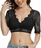 AMZHOTER Dirndlbluse Damen Dirndl Bluse Spitze Kurzarm Trachtenbluse Schwarz Oktoberfest Bluse 44