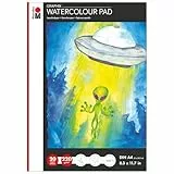 Marabu Graphix Watercolour Pad, Aquarellblock DIN A4, 20 Blatt 220 g/m², naturweiß, fein gekörnt, matt, säurefrei und alterungsbeständig, für alle Aquarelltechniken, 1612000000400
