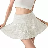 Frauen Floral Spitze Slip Röcke Niedrige Taille Rüsche Layered Plissee Mini Röcke Y2k Flowy Tiered Short Rock(White-2,M)