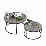 Soayone Couchtisch Rund 2er Set, Grau Marmor Couchtisch mit Grau Metallgestell, Beistelltisch Rund, Wohnzimmertisch Modern, Satztische fürs Wohnzimmer Schlafzimmer Balkon