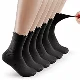 Maxmoc 6 Paar Rüschen Socken, Baumwolle Socken mit Rüschen Damen, Mittelhoch Rüschensocken Weiche Atmungsaktive Strick, 36-42 (DE/NL/SE/PL, Numerisch, 36, 42, Regular, Regular, schwarz)