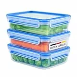 EMSA Clip & Close Food Conservation, 3-tlg. Set, Frischhaltedosen, Auslaufsicher, Hygienisch, Mikrowellen- & Spülmaschinengeeignet, Gefriergeeignet, 3×1,2 L, 515645
