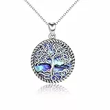 YAFEINI Baum des Lebens Halskette Anhänger Schmuck Sterling Silber Abalone-Muschel Baum des Lebens Halskette für Damen Frauen Girls Geschenke