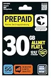 congstar Prepaid ALLNET L SIM-Karte ohne Vertrag I 30 GB Vielsurfer Prepaid-Paket in D-Netz-Qualität I 5G mit 25 Mbit/s + 12€ Startguthaben I Telefonie & SMS Flat in alle dt. Netze I EU-Roaming inkl.