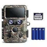 iZEEKER Wildkamera WLAN Duales Objektiv 4K 30fps 60MP, Wildtierkamera mit Sternenlicht Nachtsicht Bewegungsmelder, 120° Erfassungswinkel 0,1s Auslösezeit, Wildcamera mit 32GB SD-Karte und 4 Batterien