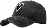 XYIYI Herz Schwarz Vintage Basecap Verstellbare Distressed Washed Baseball Kappe für Damen Herren