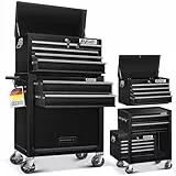MASKO® Werkstattwagen inkl. Koffer - 9 Fächer Abschließbar | Massives Metall | Mobiler Werkzeug-Wagen ohne Werkzeug | Profi| Rollwagen zur Werkzeugaufbewahrung mit Schloss | Schwarz