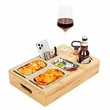 Cinnani Couchbar aus Bambus, Sofa Organizer auf dem Beistelltische Couchtisch, Couch butler,Snackbox mit teilbaren Fächern Ideal für Wohnzimmer Schlafzimmer Garten Camping sowie als Geschenk