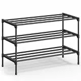 SONGMICS Schuhregal, 3 Ebenen, Schuhablage schmal, Schuh-Organizer Metall, Flur, Wohnzimmer, Kleiderschrank, platzsparend, stapelbar, 30 x 62,3 x 48,5 cm, schwarz LSA123BH01