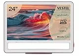 Vestel Fernseher 24 Zoll Android Smart TV HD-Ready Fernseher tragbarer HDR TV mit integriertem Triple-Tuner, LED TV 24HA9940RB rot