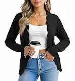 Yommay Strickjacke für Damen Elegante Einzigartig Frauen Herbst Langarm locker lässig leichtes V-Ausschnitt Pullover Cardigan,Schwarz,XL