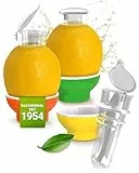 3 x Patent-Safti Zitronenpresse Zitronen-Ausgießer Orangen-Limetten-Zitronen-Entsafter Manuelle Saft-Presse Citruspresse (Gelb Orange Grün)
