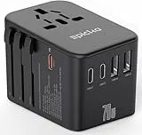 EPICKA Reiseadapter Weltweit, GaN Universal Reisestecker 70W PD Schnellladegerät, Travel Adapter mit 3 USB-C, 2 USB-A, Internationaler Steckdosenadapter für DE USA UK Japan Thailand TA-105 Pro
