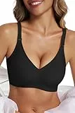 Vtelor BH Damen Ohne Bügel Push Up BH Große Brüste Starker Halt Bügelloser Seamless Nahtloser BHS Tiefer V-Ausschnitt Soft Tshirt Schlaf Bra Bequem Klassische Bustier Gepolstert Bralette Ohne Buegel