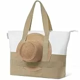 Reiseresa Strandtasche Damen Groß mit Reißverschluss XXL Badetasche Saunatasche Reisetasche Shopper für Strand Reisen Einkaufen Sport u.Arbeit, Beige