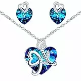 MICSAVI Sterling Silber Liebe für immer Kristallen Herz Kette mit Blume Rose Damen Halskette und Ohrringe Geschenk Schmuckset für Frauen mama Sie Freundin