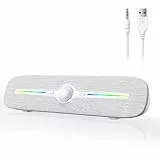 SOULION R90 PC Lautsprecher, Klein USB Betrieb Computer Boxen mit Bunte LED-Lichter,3,5 mm AUX Surround Sound Computer Soundbar für Desktop Smartphones Laptop（Weiß）