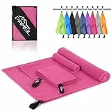 Pameil Mikrofaser Handtuch 3er Set (160x80cm Groß Badetuch +2 Stück 80x40cm Klein Handtuch), Reisehandtuch Schnelltrocknend Microfaser Handtücher für Fitness Sauna (Rosa)