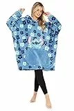Disney Stitch Kapuzenpullover Damen Oversize Hoodie Decke mit Ärmeln Sherpa Weiche Warme und Komfortable Geschenke für Frauen Teenager (Blau Flowers Stitch)