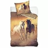 termana Pferde Bettwäsche Set 135x200 · Mädchenbettwäsche Pferde-Motiv Freedom · Kissenbezug 80x80 + Bettbezug 135x200 cm - 100% Baumwolle