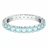 Swarovski Matrix Ring, Rhodinierter Damenschmuck mit Blauen, Strahlenden Swarovski Kristallen