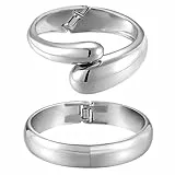 Emibele Manschette Armband Stack, Offener Armreif Armband, Teardrop Scharnier Handgelenk Chunky Armband Set für Frauen, Nicht Anlaufen Schmuck Geschenk, 2 Pack, Silber