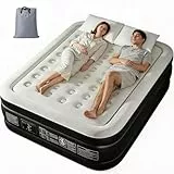 LEADZM Luftbett 2 Personen, Luftmatratze Selbstaufblasend Doppel,mit eingebauter elektrischer Pumpe,203x152x46 cm,Gästebett in 3 Minuten aufgeblasen,Flockoberfläche & PVC,Dunkelgrau & Schwarz