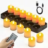 SoulBay Aufladbare Teelichter mit Ladestation Timer, 12 Stück LED Teelichter Wiederaufladbar Elektrische Kerzen mit Fernbedienung Timerfunction für Party Zimmer Wohnzimmer Halloween Weihnachten Deko
