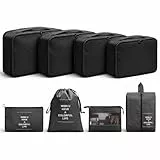 Koffer Organizer 8er Set - Kofferorganizer mit Kosmetiktasche und Packtaschen für Reisen als Kleidertasche Packwürfel (Schwarz)