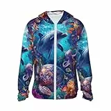 Usea Schildkröte Delfin Oktopus Reißverschluss Hoodie Herren Damen, schwarz / weiß, Medium