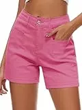 Alaster Queen Dame Shorts Einfarbig Lounge mit Taschen Kurze Hose Damen Sommer Lose Shorts Rosa L
