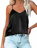 Ekouaer Damen Satin Tank Top Spaghetti Top Damen Unterhemd Spaghettiträger Tank Top mit Verstellbarer Strap Basic Cami Tank Top für Frauen Schwarz XL