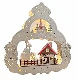 Wichtelstube-Kollektion LED Fensterbilder Weihnachten Holz Winterdorf inkl. Timer, Schwibbogen Weihnachten Fensterdeko beleuchtet batteriebetrieben, Weihnachtsdeko innen, 30cmx30cm