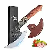 Golden Bird Original Ausbeinmesser Wikinger Messer Axt Scharfes Filetiermesser Handgeschmiedetes Kochmesser Fleischmesser Grillmesser mit PU-Scheide für Camping BBQ Outdoor usw.