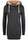 OXMO Vicky Pile Hood Long Damen Langer Kapuzenpullover Hoodie Pullover Mit Kapuze Und Teddy-Futter, Größe:S, Farbe:D GRE PIL (7982882)